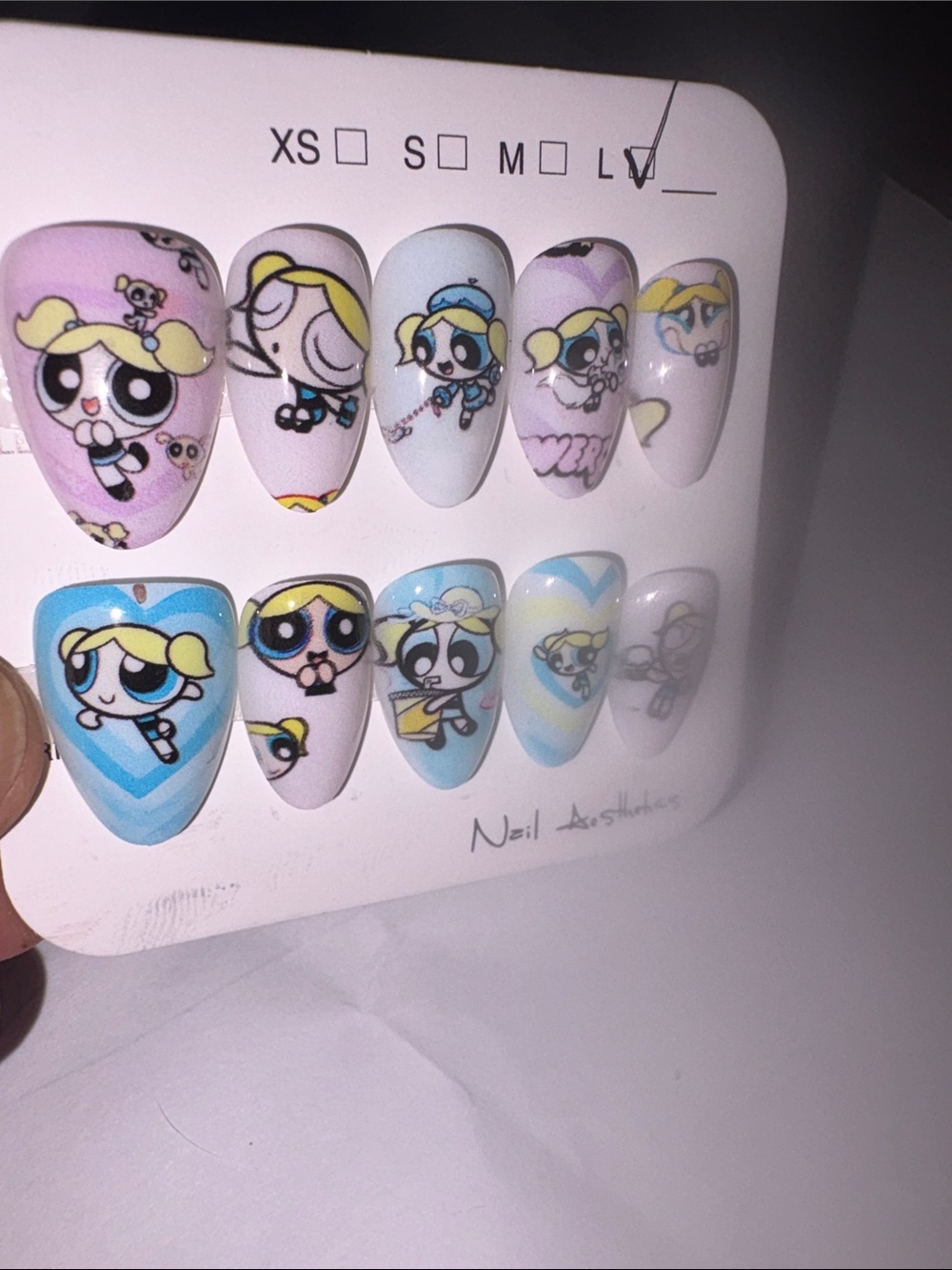 THE BGC COLLECTION :Nail CUSTOM MADE Powerpuff Girl Designs -SZ L